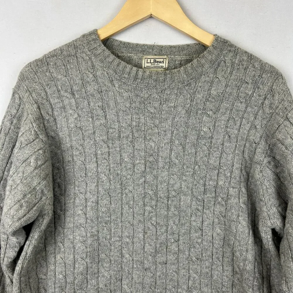 L.L. Bean Cable Knit Lambswool Sweater Gray WW48 Size XL Tall (Measures Men's L)